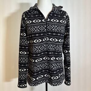 Eddie Bauer Black Nordic Aztec Fleece Quarter Zip Jacket Womens Size Medium M